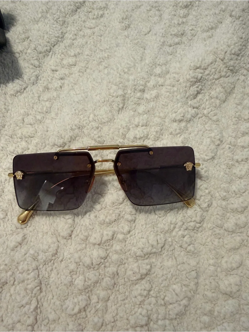 Versace Gold Frame Sunglasses with Dark Purple Gradient Lenses